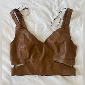 Soft faux leather tan crop top